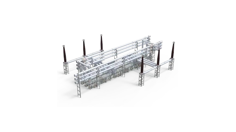 3D-модель КРУЭ Sieyuan 550 кВ &mdash; конфигурация трёхфазной ячейки.