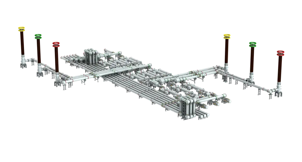 3D-модель гибридного КРУЭ Sieyuan 1100 кВ &mdash; конфигурация ячейки.