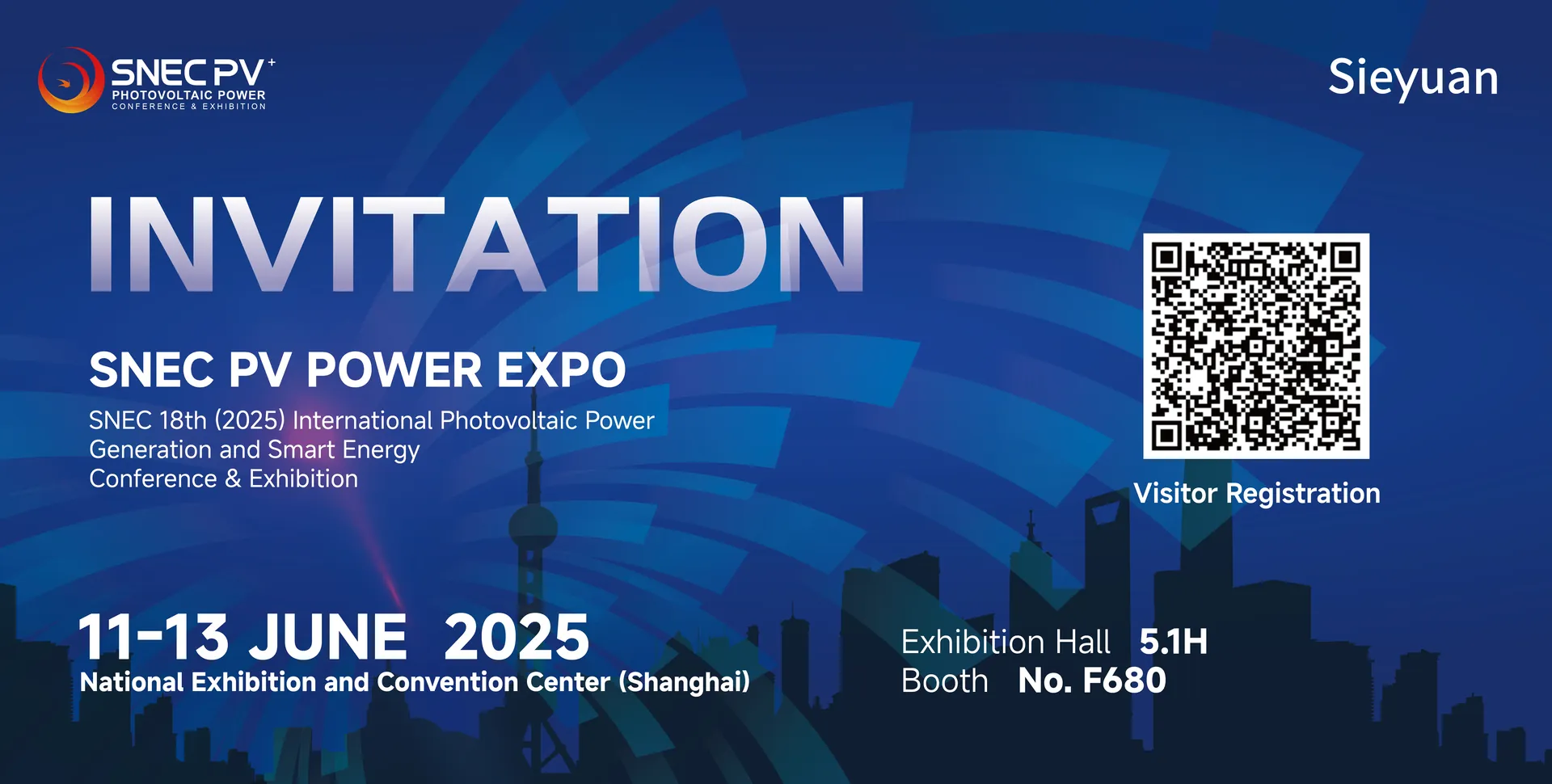 Приглашение Sieyuan на выставку SNEC PV Power Expo 2025 в Шанхае, зал 5.1H, стенд F680